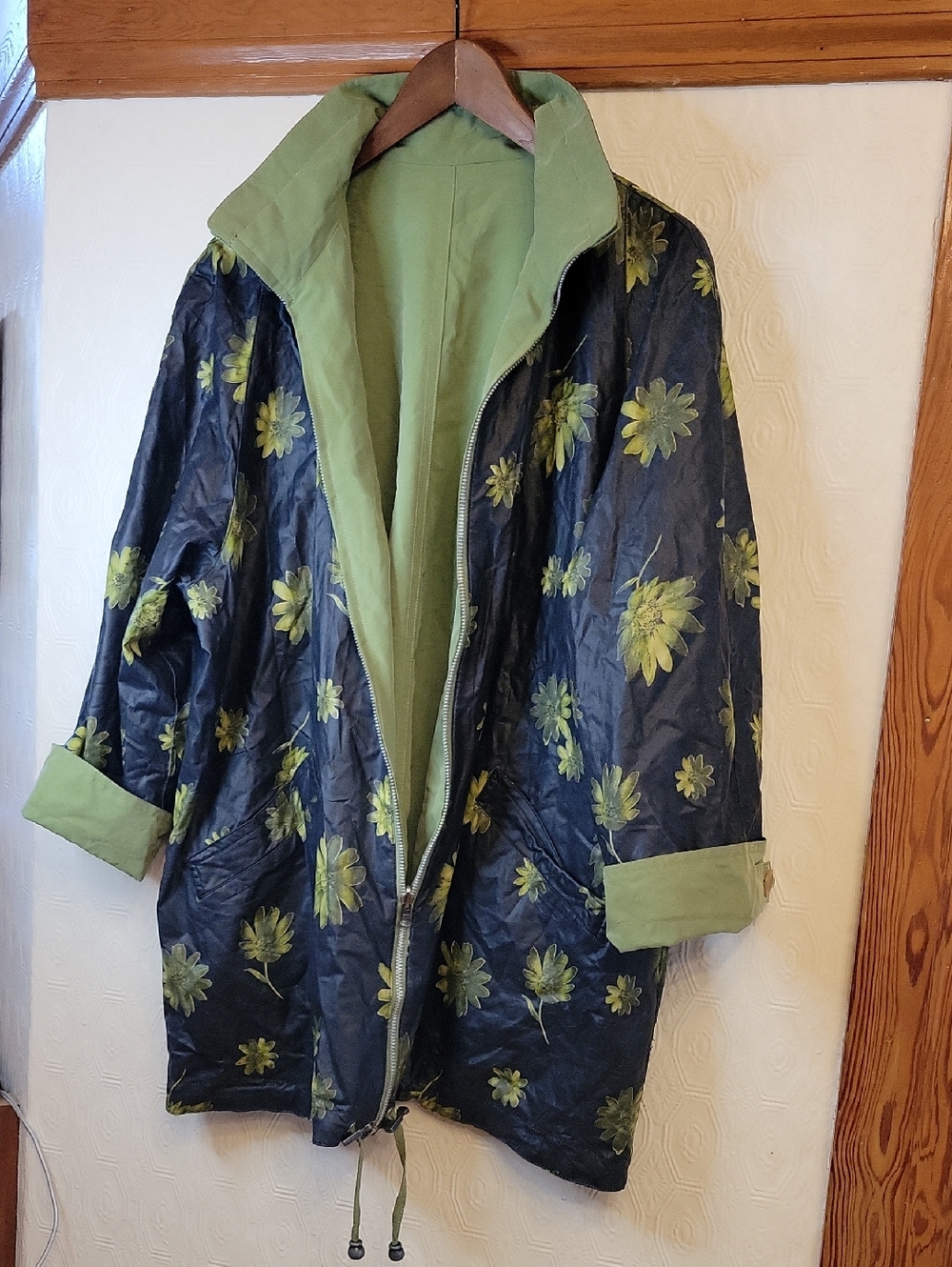 Steilmann Reversible Floral Trench Coat - Black & Olive Green